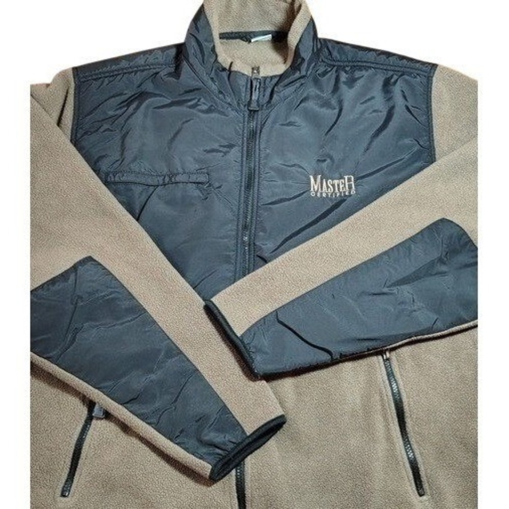 Chrysler Mens XL Master Certified Fleece Jacket Tan Black Nylon Gorpcore Utility